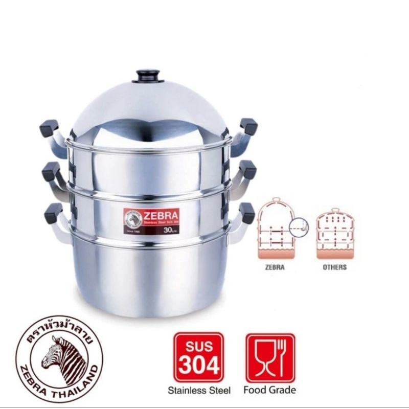 Steamer Set ZEBRA 30 Cm 164430 - Panci Pengukus Stainless Steel