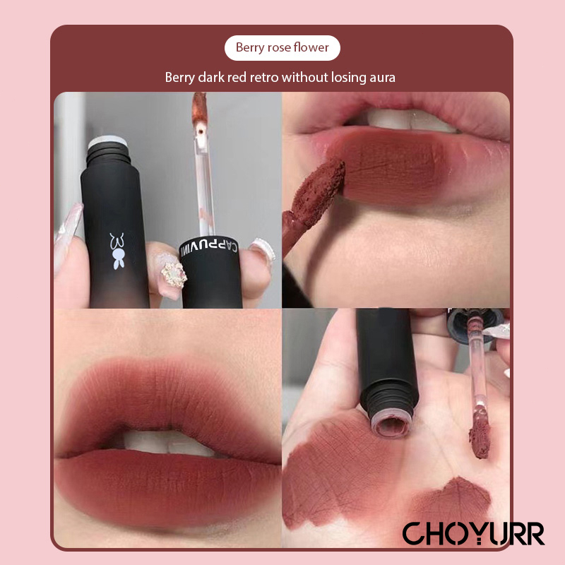 【COD】Cappuvini Matte Lip Glaze Dark Series Lipstick Warna Gelap Cappuvini Lipstick Matte Velvet Lip Gloss Waterproof Lipstik Korean-CH