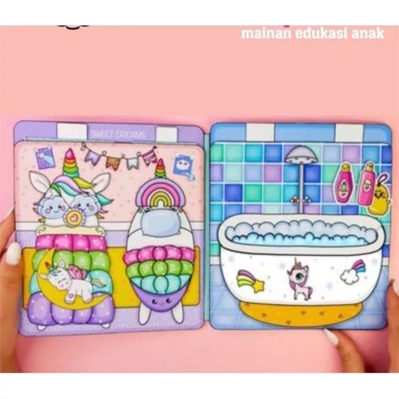 Paper Doll House Unicorn Mainan Stiker Bongkar Pasang Edukatif Anak Seni dan Kerajinan