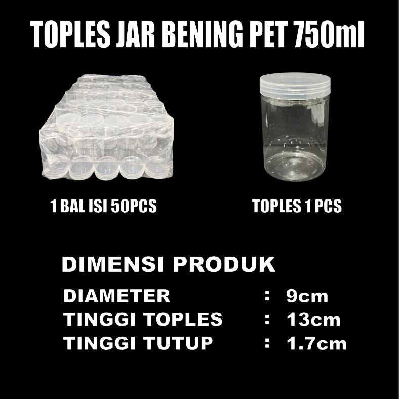 Toples 300ml 400ml 500ml 750ml 1000ml 1300ml Plastik Jar Silinder Bening Tebal Pet Per Pcs Var