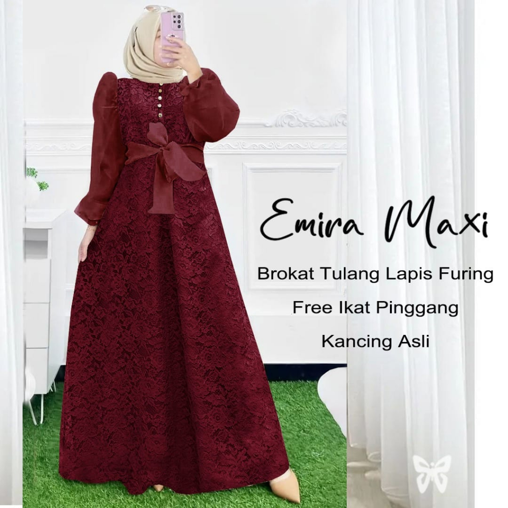 Maxi Dress Brukat Jumbo Tali Pinggang Emira