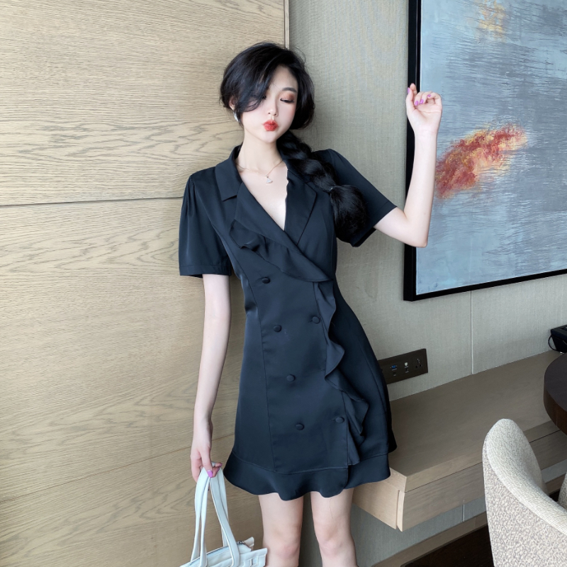 yikoo-Midi dress korea gaun temperamen wanita dres