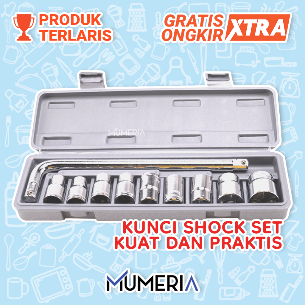 Set Kunci Shock 10 in 1 Lengkap Komplit Obeng Pas Sok Sock Shok Socket Ring Tool Kit Alat Bengkel Service Servis Mobil Motor