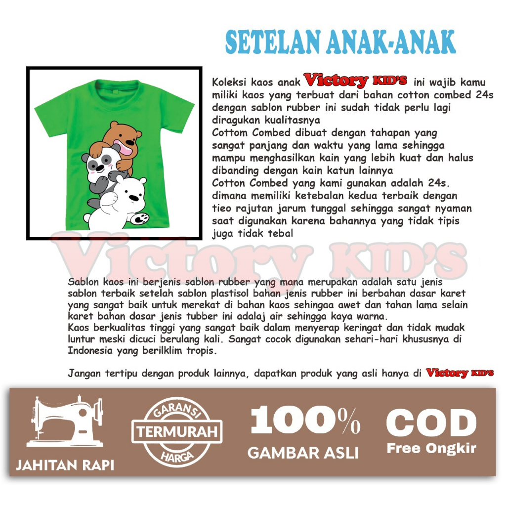 Victory kids setelan tangan pendek anak laki-laki/perempuan 1-10 tahun