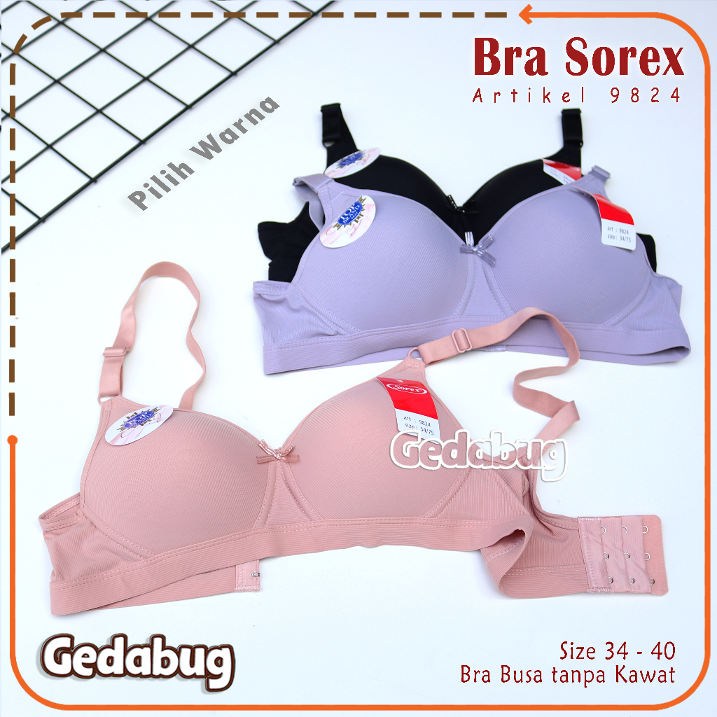 Bra Sorex 9824 Busa Tanpa Kawat Nilon Mix Comfy Bh Sorex Wanita Kait 3 Cup B