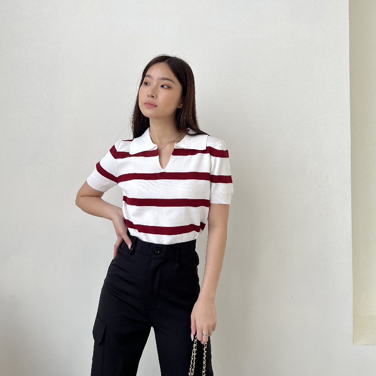 Gail Knit Top / Atasan Polo / Blouse Rajut / Casual Top / Korean Style