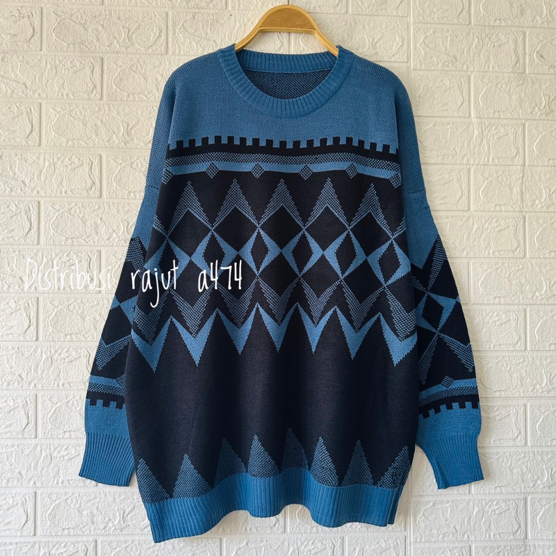 YUNA SWEATER RAJUT MOTIF OVERSIZE ATASAN KNIT KOREA