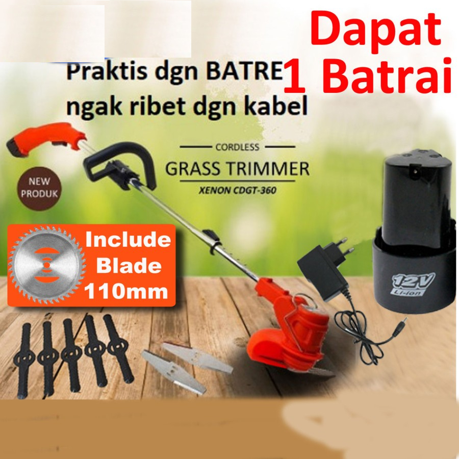Xenon CDGT360 Potong rumput berdiri batre cordless 12V Lengkap fullset