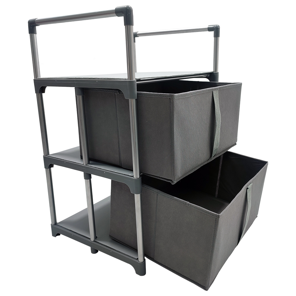 Rak 3 Susun 2 Laci Rak Penyimpanan Sisi Ranjang Portable  Kain Linen Estetik  Storage Rack