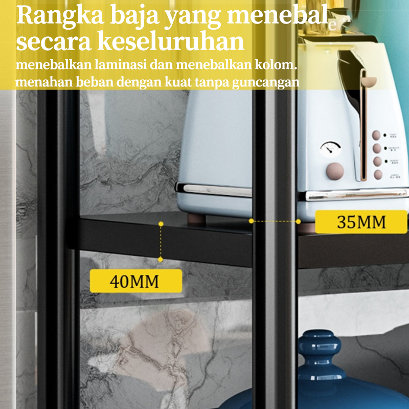 Rak Susun Serbaguna Dapur Stainless Steel Rak Dapur Multi-Lapisan Rak 5 Susun Penyimpanan Microwave