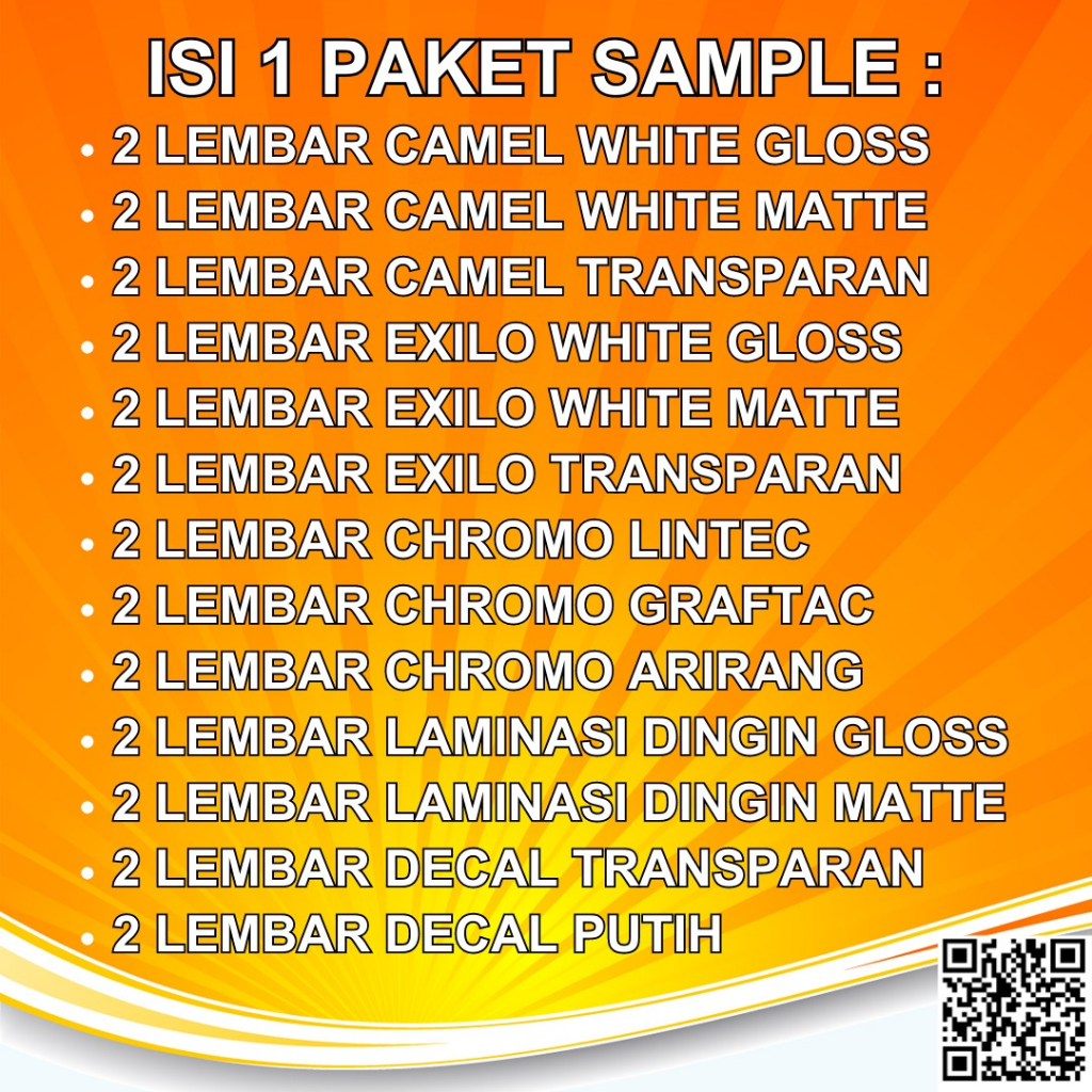 Paket Sample Stiker Digital Print Laser  Dry Toner Aneka Sticker Vinyl - Chromo  Dan Decal Ukuran A4 Pack.