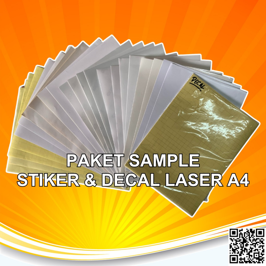 Paket Sample Stiker Digital Print Laser  Dry Toner Aneka Sticker Vinyl - Chromo  Dan Decal Ukuran A4 Pack.