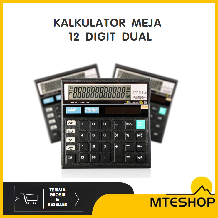 

MTE Kalkulator Meja 12 Digit Dual Power Layar LCD