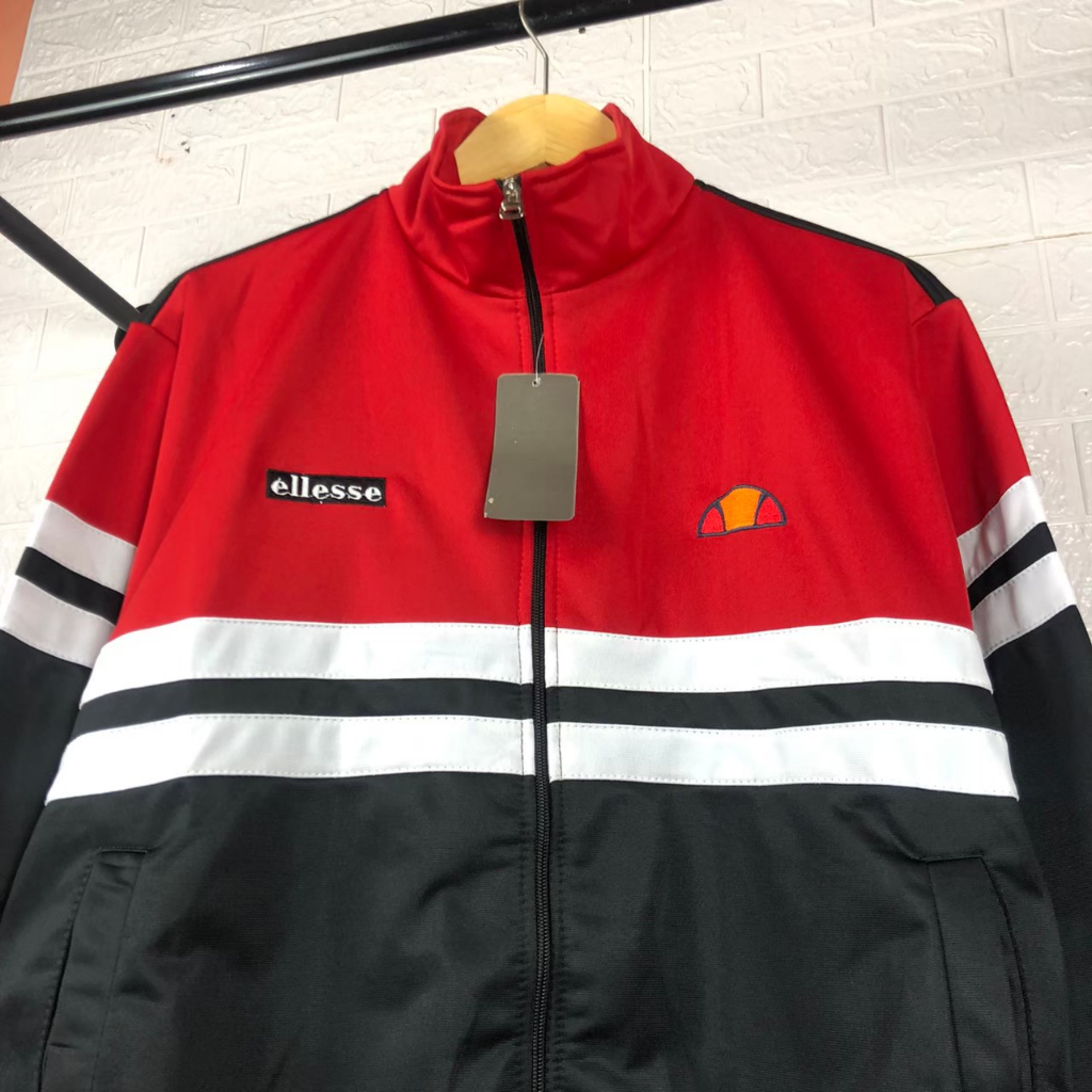 Jaket Tracktop Ellesse Firebird premium pria - Merah Strep putih LOTTO DIADORA