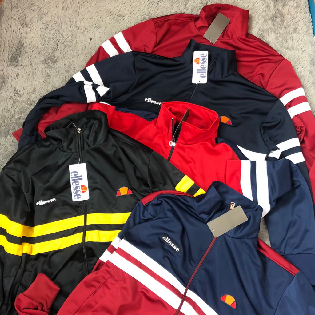 JAKET TRACTOP ELLASSE PUTIH LIST MERAH NAVY - BAHAN LOTTO DIADORA (PRIA WANITA) BISA BAYAR DI TEMPAT M-XXL