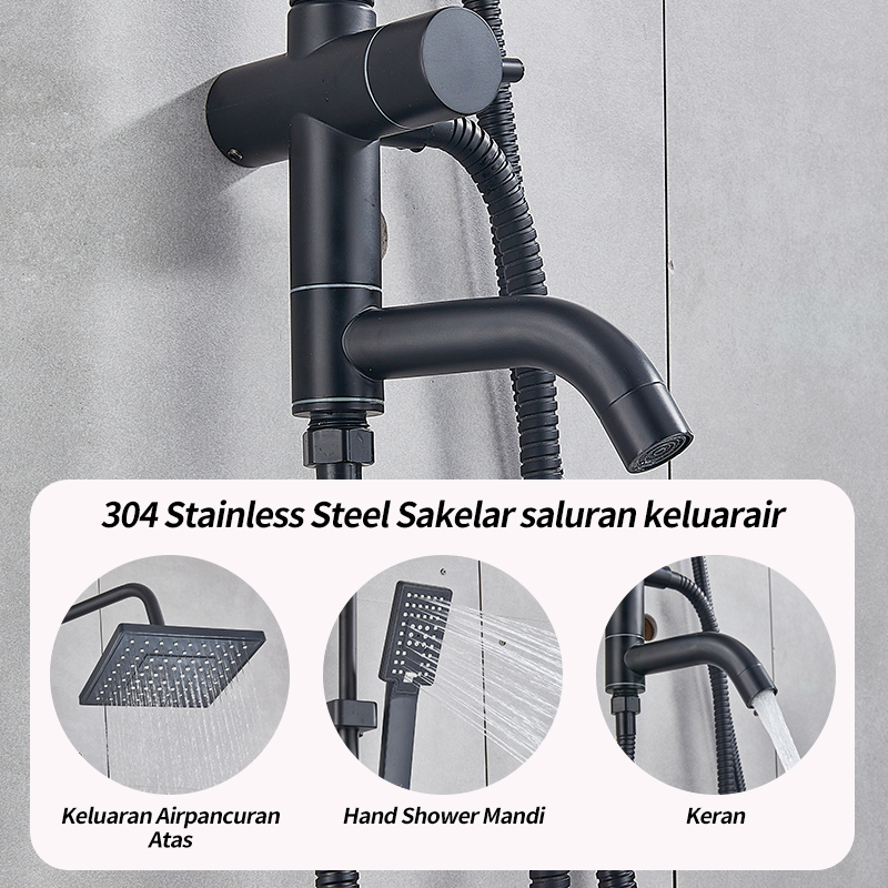 3 Dalam 1 Shower Colum Set Mandi / Set Kamar Mandi Besi Tahan / Set pancuran tembaga lengkap