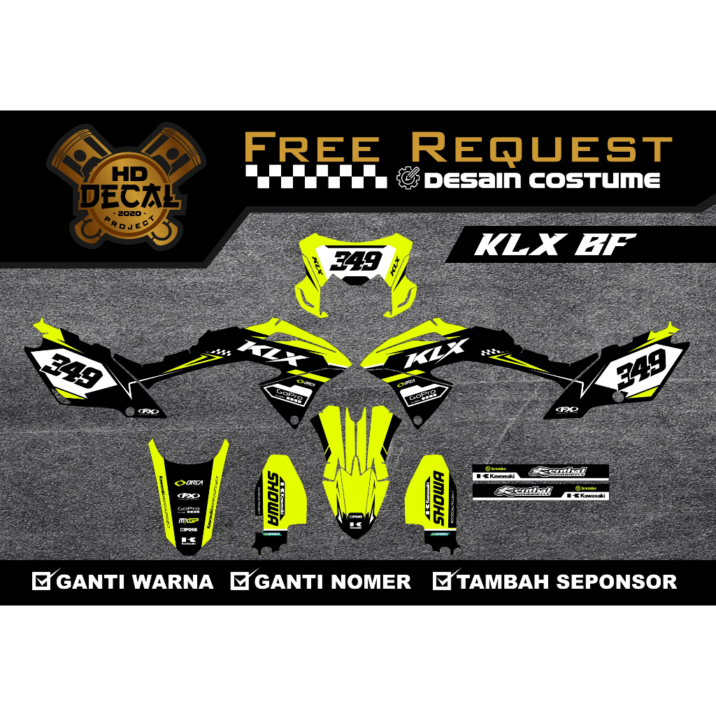 DecaL KLX 150 BF Hijau Stabilo Full Body Costume Design