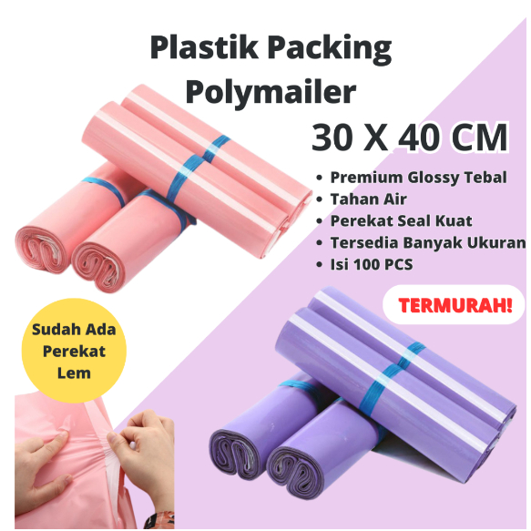 

Plastik Polymailer 40 x 30 Packing Online Polimer glossy kilat perekat kuat kantongan tebal