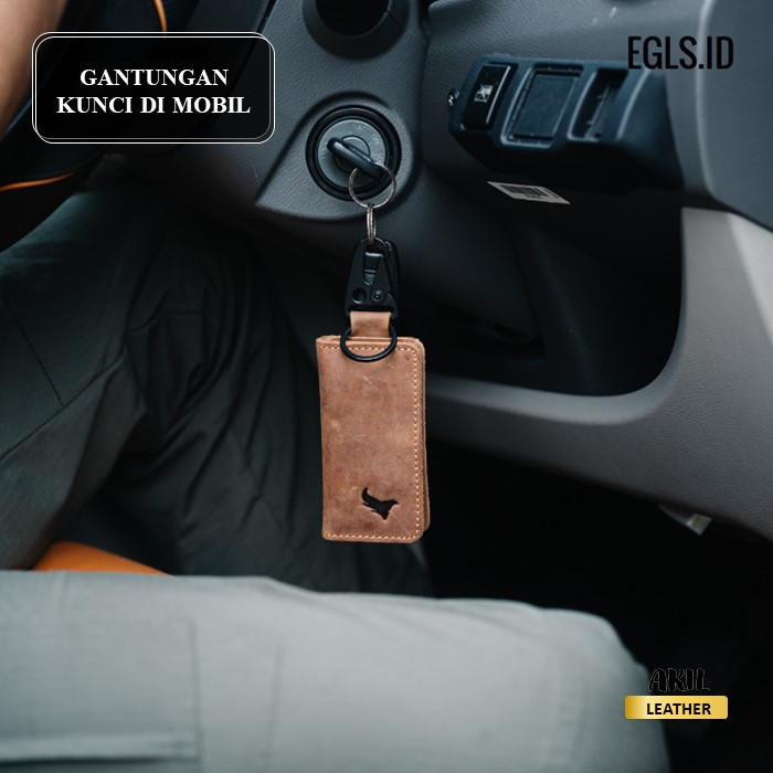 Dompet Stnk Gantungan Kunci Mobil Motor Egls Arya Key Leather Wallet Bahan 100% Kulit Sapi Asli Original Premium Snaphock Snaplock Militery