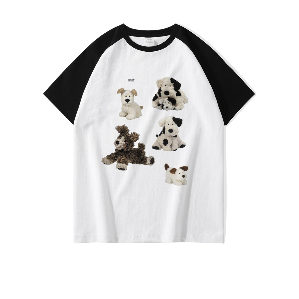 Print T-shirt Kaos Lengan Pendek Cartoon Plush Dog Printing Oversize Atasan Wanita Korean Style