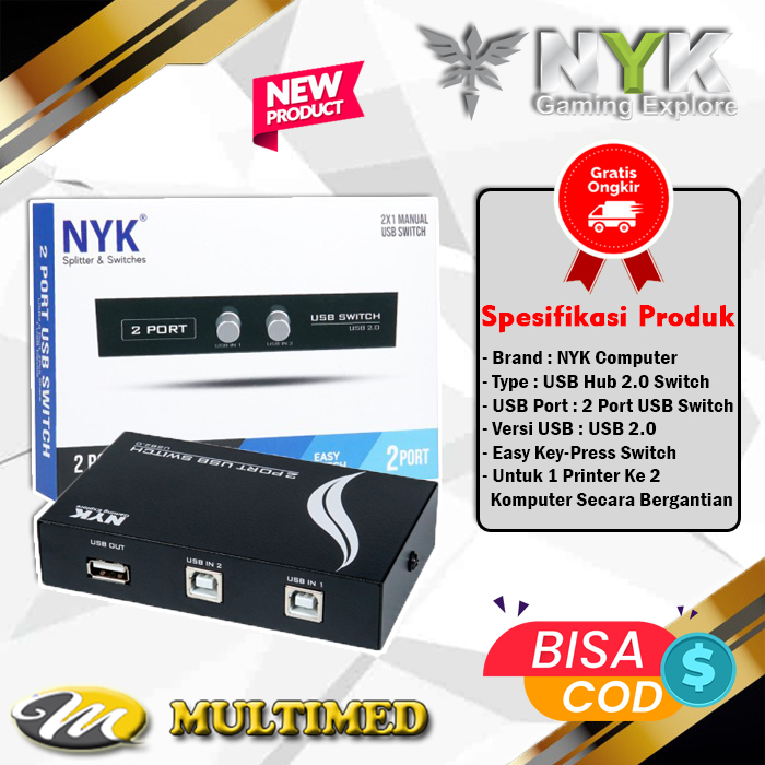 USB HUB NYK USB 2.0 Data Switch Printer 1-2 port