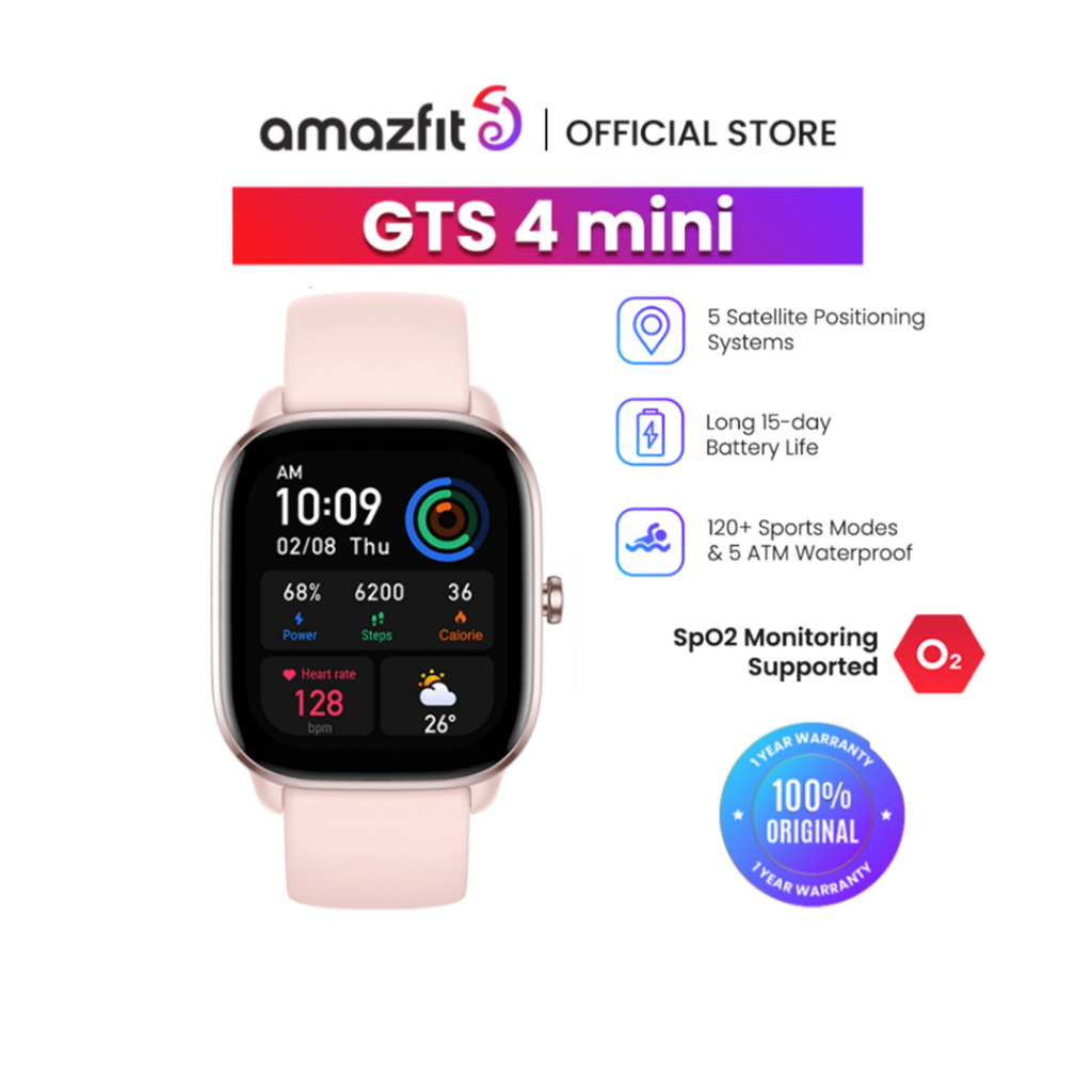 Amazfit GTS 4 Mini Smartwatch 1.65’’ AMOLED,GPS 5 Satellite Positioning System 24h Heart Rate, Spo2 &amp; Stress Monitoring 120+ Sports Modes &amp; Smart Recognition