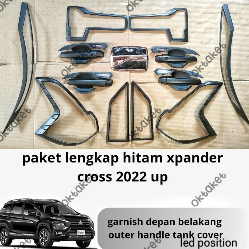 paket lengkap garnish depan belakang LED position outer handle tank cover Xpander Cross 2022 2023 2024 Hitam Chrome