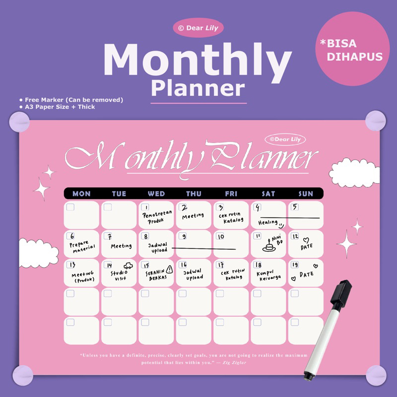 

BISA DIHAPUS - Aesthetic Monthly Planner Wall Poster / Perencana Bulanan Minimalis Ukuran A3 Besar