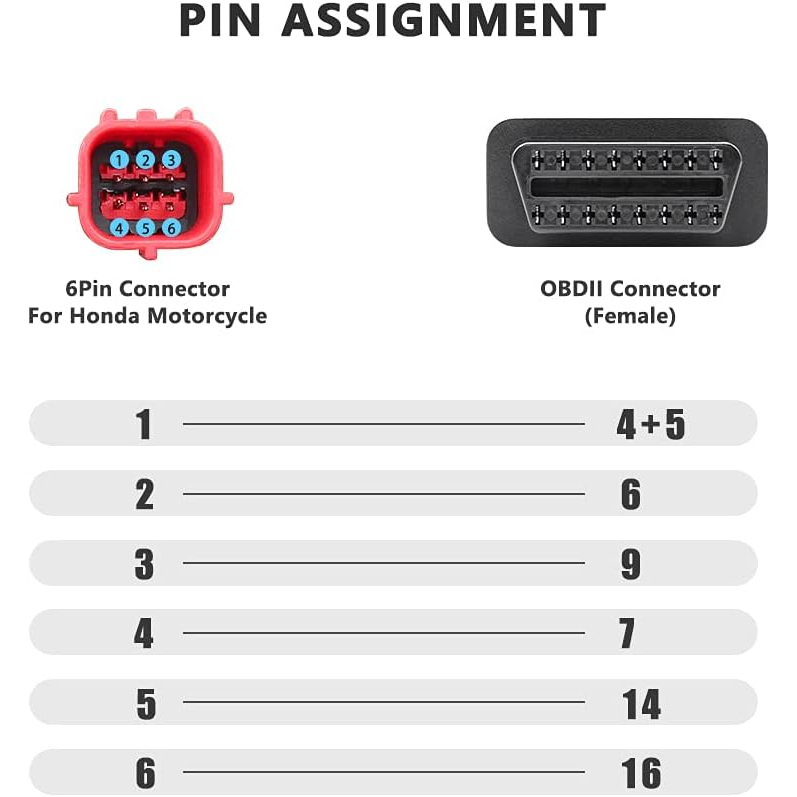 Kabel Motor OBD Untuk Honda Kabel Diagnostik 6 Pin Ke OBD2 16 Pin