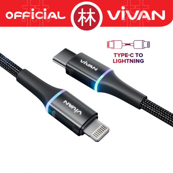 Vivan VDCL120 USB-C to Lightning LED Kabel Data Cable 27W Fast Charge