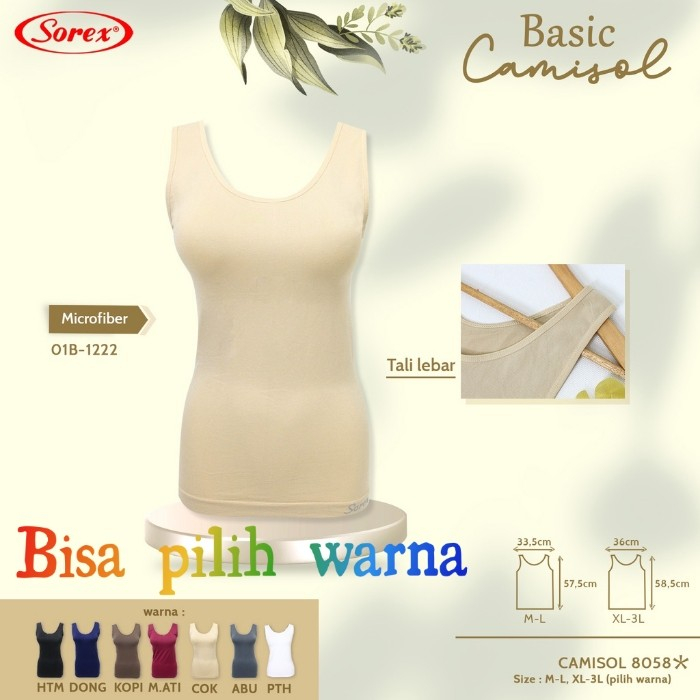 Camisol Tanktop Wanita Sorex Microfiber 8058 Tali lebar 8057 Tali Kecil Halus Nyaman Anti Gerah