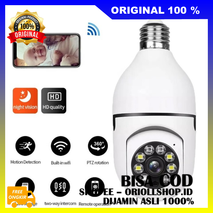GOKA Lampu Kamera CCTV Kombinasi Kamera Cctv Wifi Mini Ptz Bohlam Thunderin 100% ASLI
