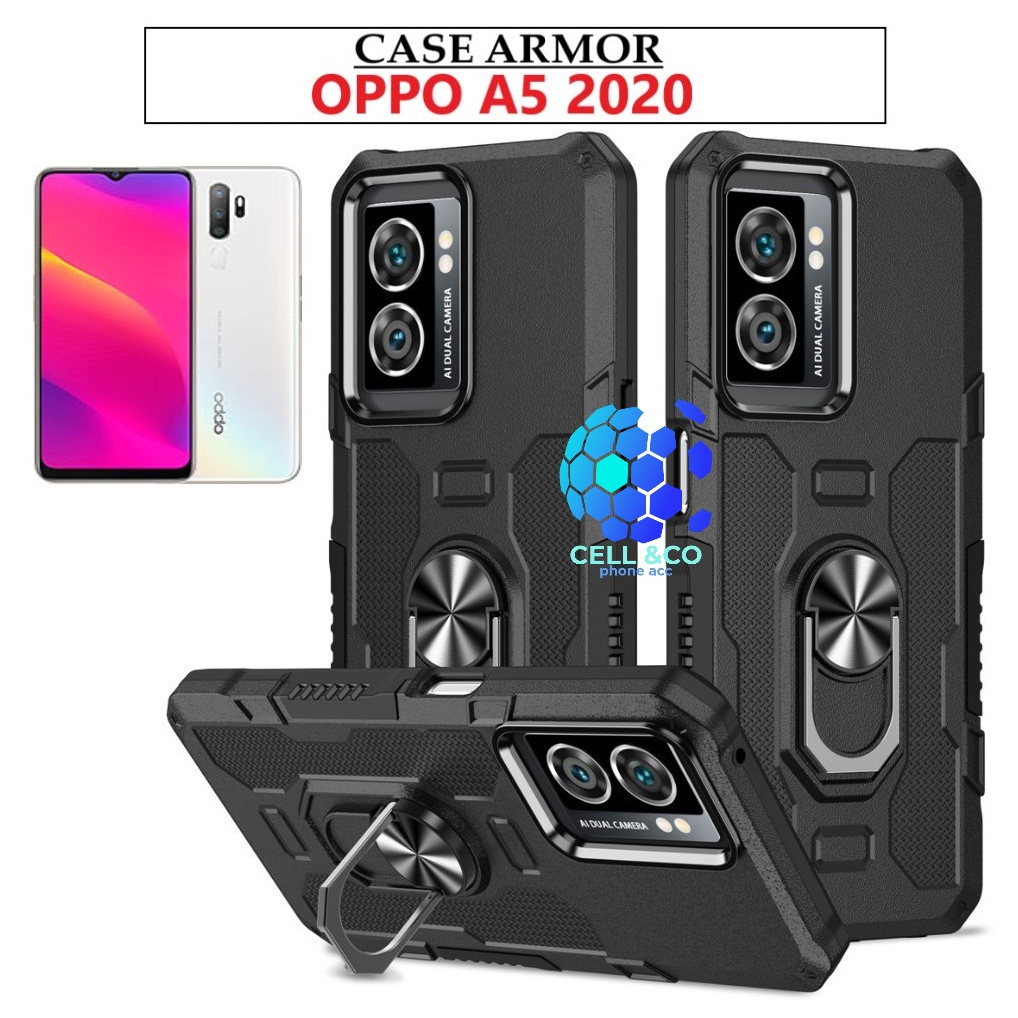 Case Armor OPPO A5 2020 Iring Cincin Magnetic Kesing Hp Protect kamera Premium Hard Case Standing Robot Pelindung Kamera