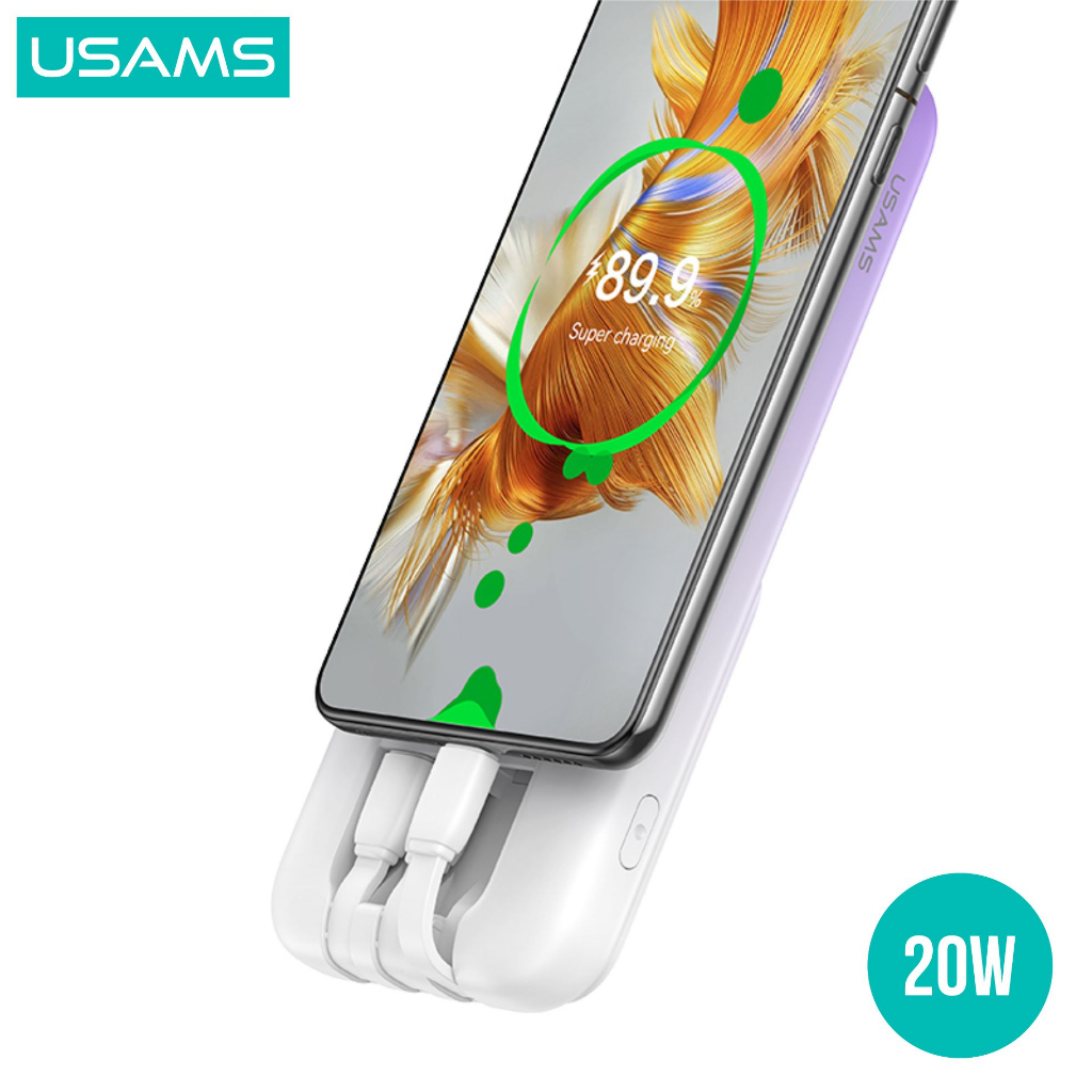 USAMS X-Chel Powerbank With Cables 10000mAh PD20W+QC3.0 Fast Charging