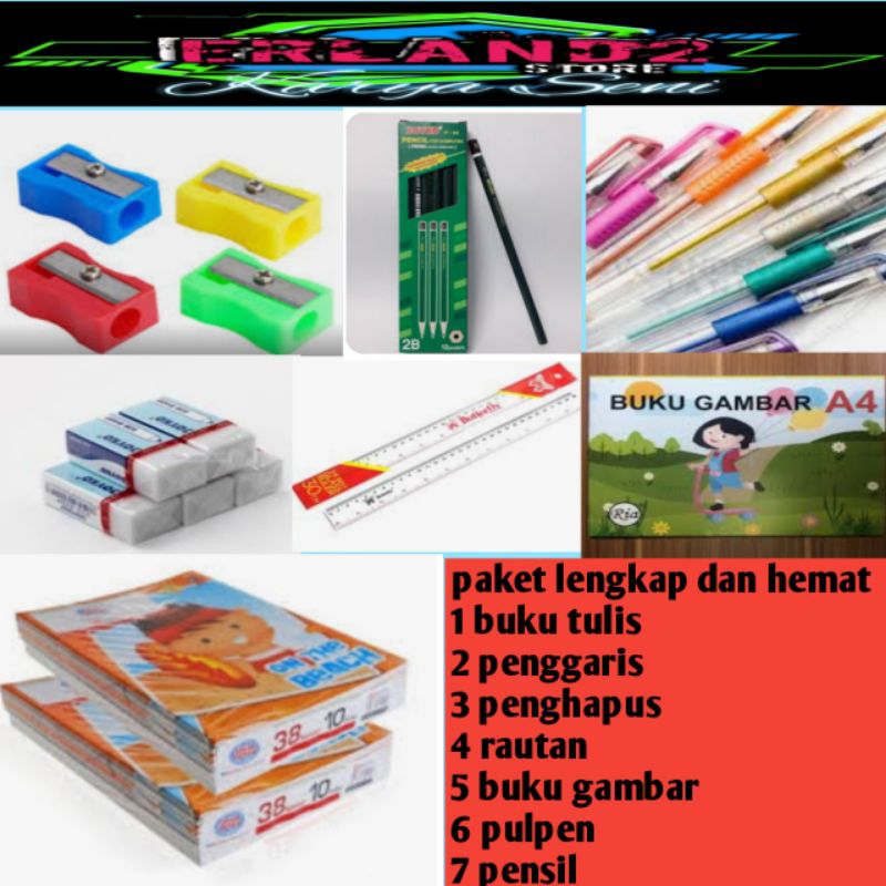 buku tulis pulpen pensil paket hemat lengkap