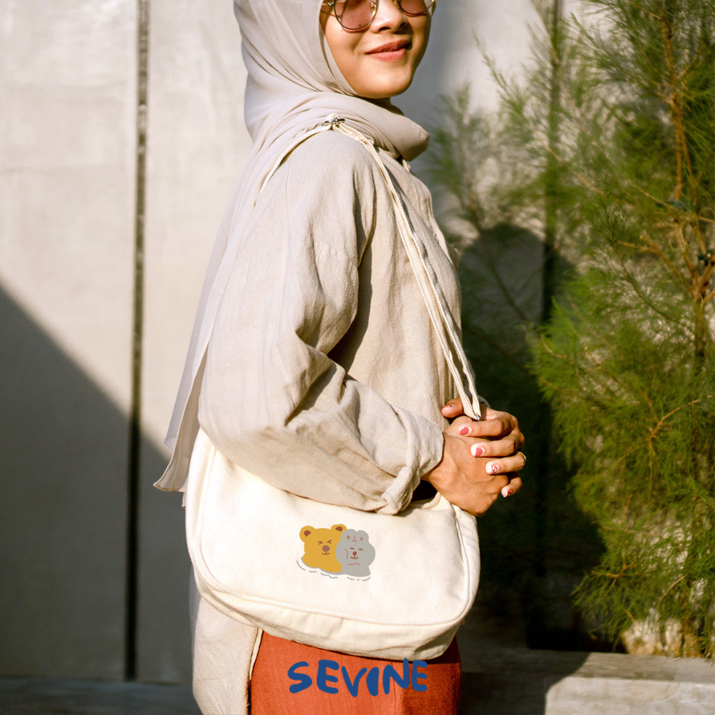 Sevine Luna Sling Bag Tas Selempang Wanita Tas Wanita Kuliah Kanvas Resleting Shoulder Bag Hand Bag - SLB