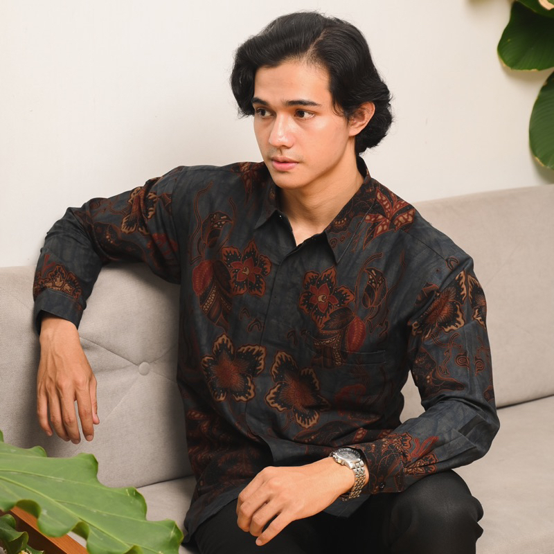 Batik Ayman - ARGANI BLUE GREY | Kemeja Batik Pria Katun Solo Halus Mewah Premium