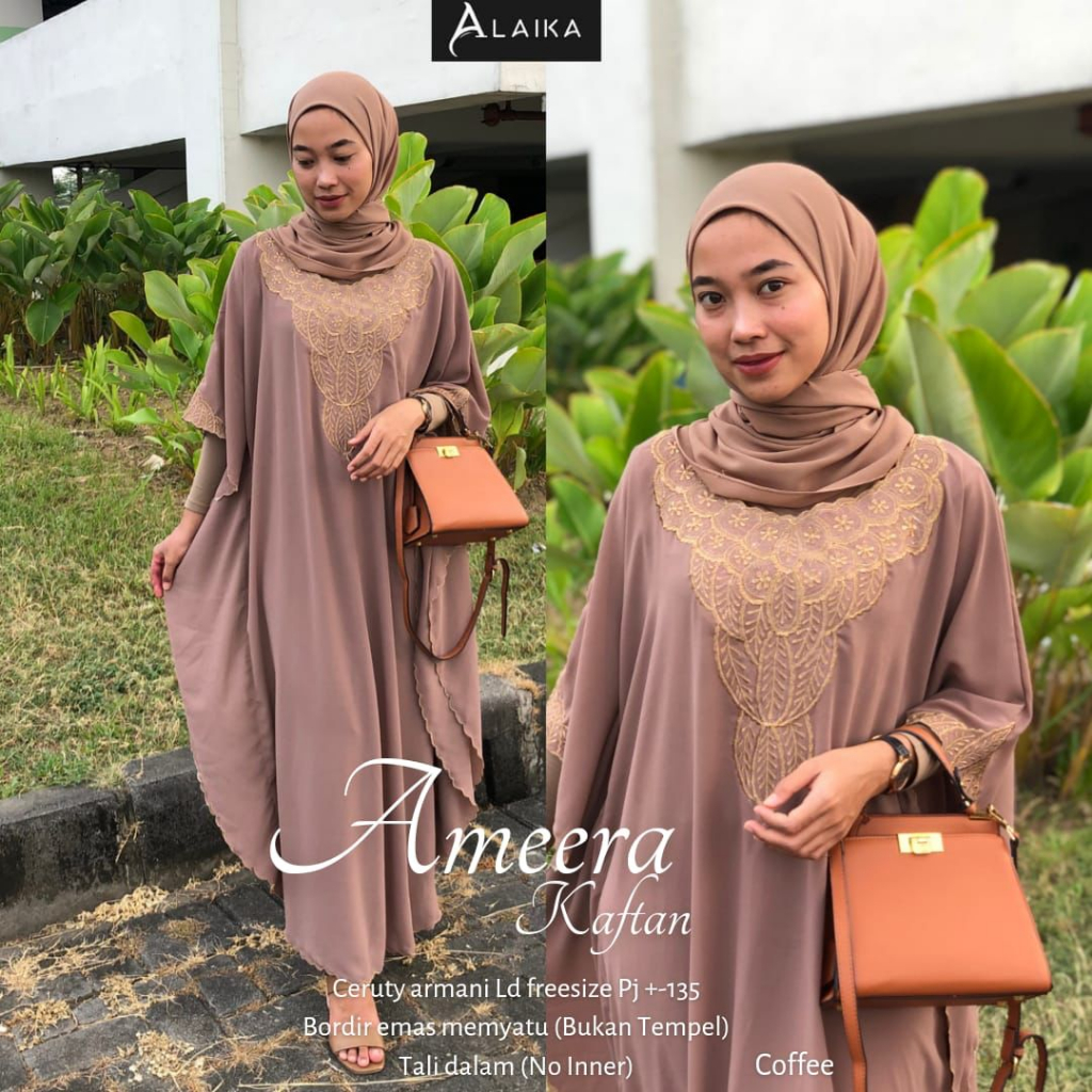 Ameera Kaftan Bordir Fashion Muslim Ceruty Armany Kaftan Lebaran Original Produk By Alaika