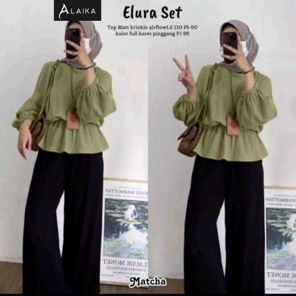 Elura Set Setelan One Set Wanita Crincle  Airflow Premium Original Produk By Alaika