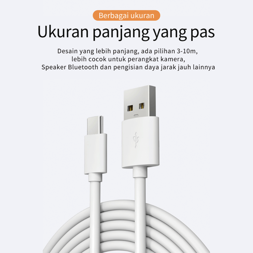 XIHANCAM Kabel Data Tipe C Android Kabel Pengisian Super Panjang 3m 5m 8m 10m Kable Usb Panjang Charger Untuk Kamera Cctv Ip Camera / Handphone Fast Charging Data Cable Cord