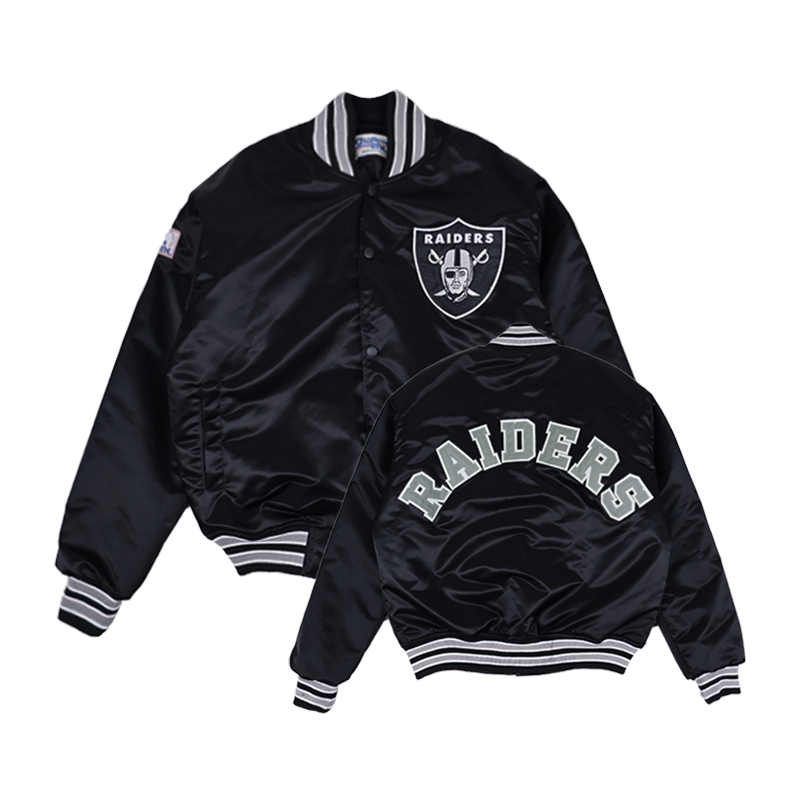 VARSITY JACKET RAIDERS BLACK CHALKLINE NFL AMERICAN FOOTBALL VINTAGE FULL TAG LABEL