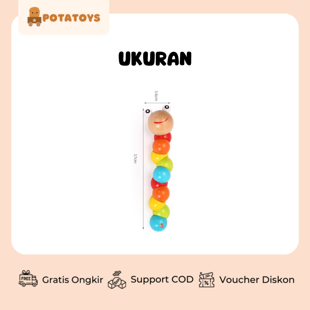 [ Potatoys ] Mainan Edukasi Anak Ulat Kayu Lucu / Mainan Ulat Kayu Lucu / Mini Worm Colorful Wooden Toy