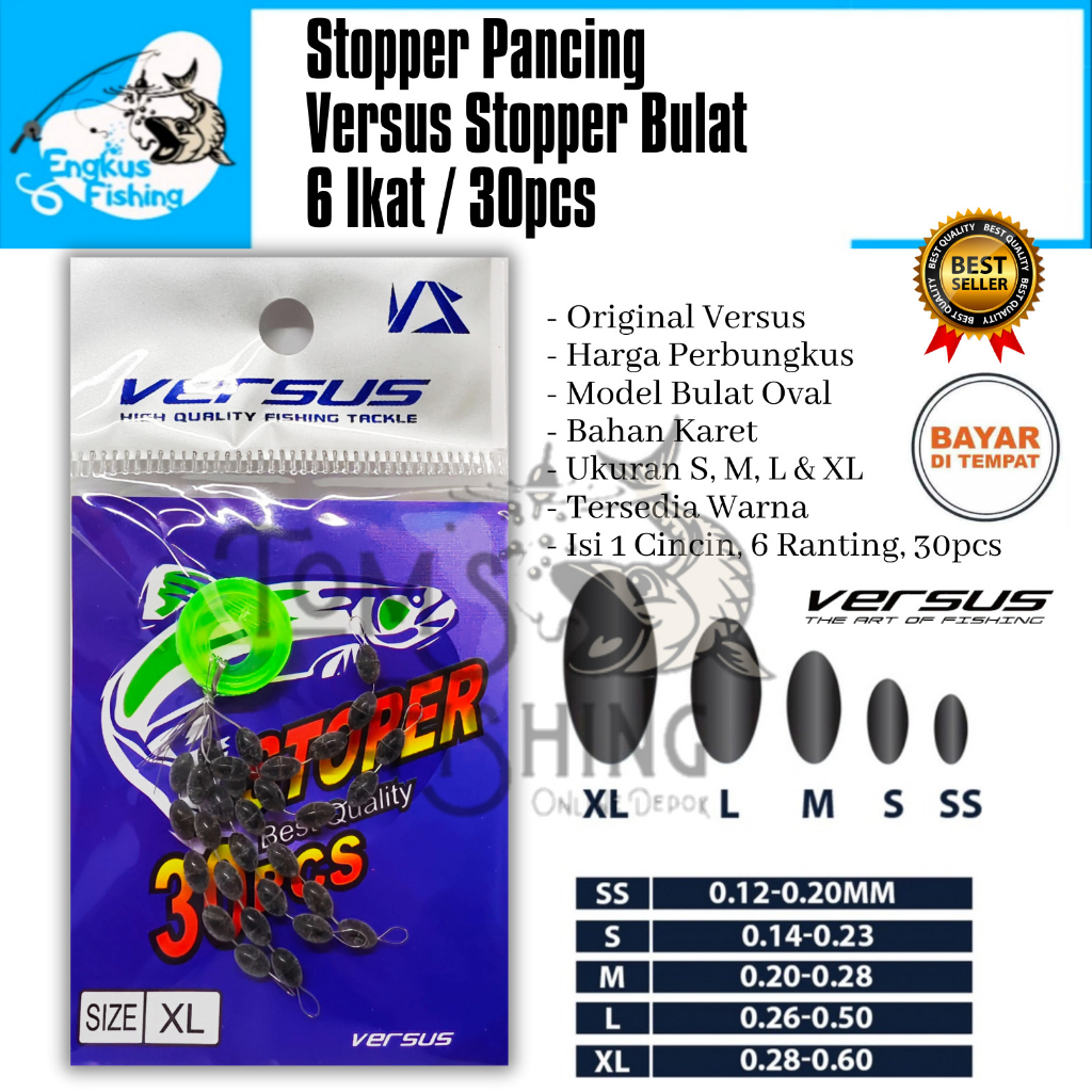 Stopper Pancing Versus Bulat 30 pcs Hitam / Kuning Perbungkus ( S,M,L &amp; XL) Murah - Engkus Fishing