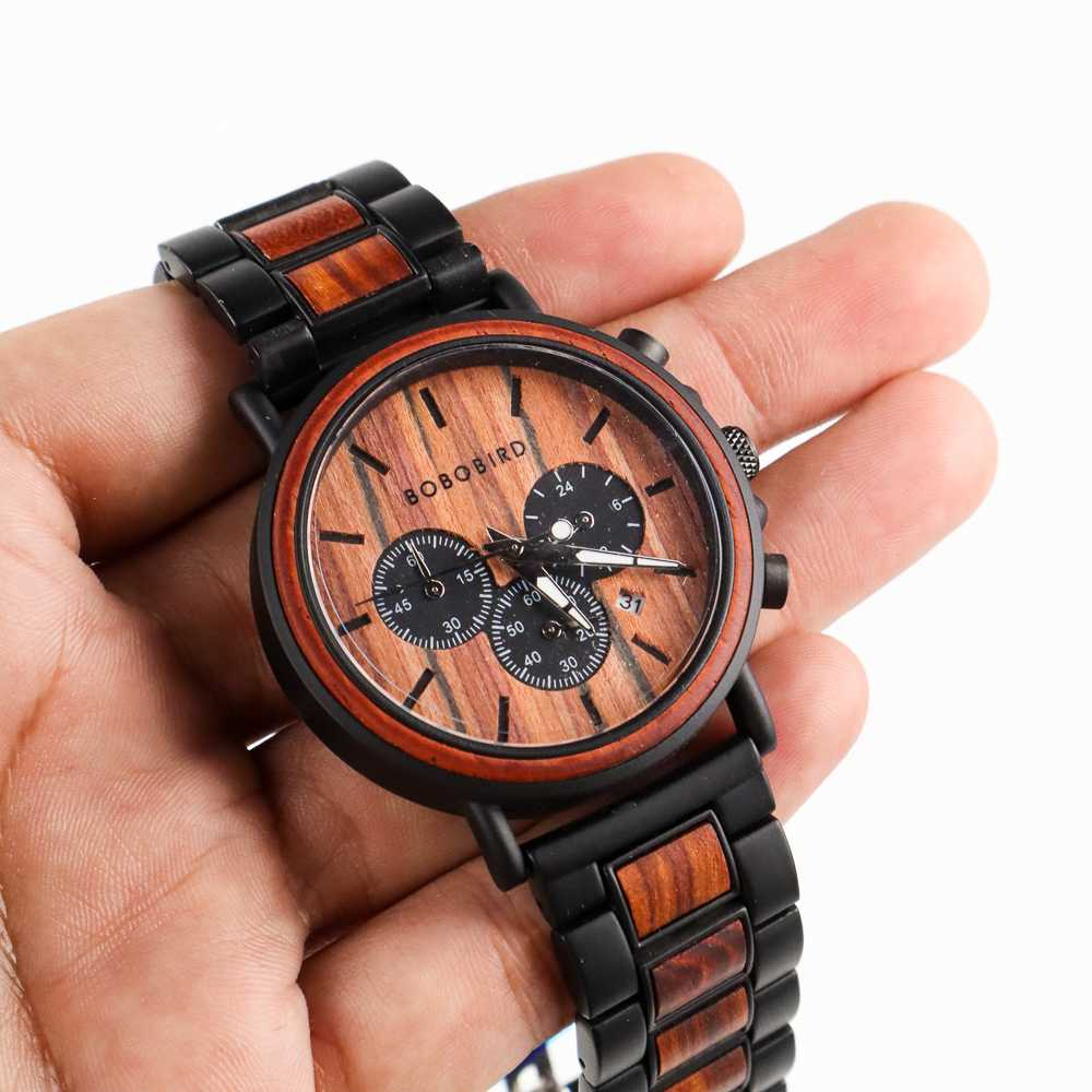 BOBO BIRD Midnight Black Jam Tangan Kayu Chrono Pria - WP09