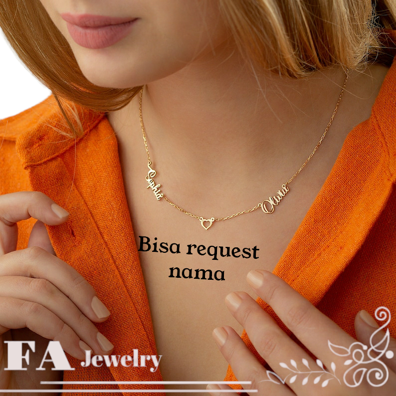 Kalung Nama model 2 nama Lapis Emas Kalung Titanium Anti Karat Bisa Costum Nama kalung bayi sampai d