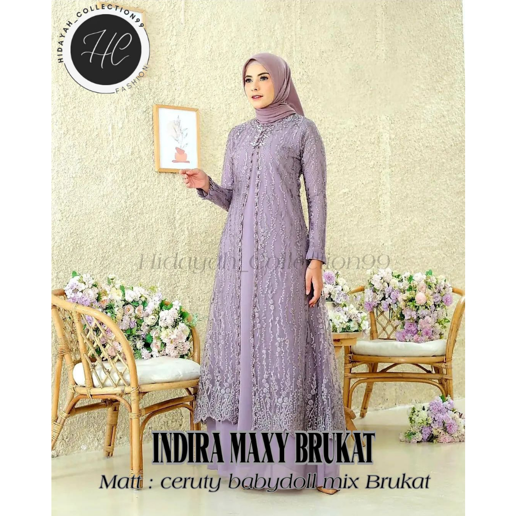 Gamis Kondangan Terbaru 2023 mewah Kekinian INDIRA Dress Gamis Pesta Aplikasi Brokat Bahan Ceruty Babydoll Import Fullpuring Dress Gamis Kodangan Trend Baju Brokat Mewah Warna Mint Sage