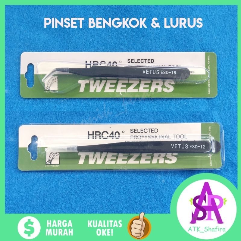 Pinset Tweezers Bahan Tebal Bengkok dan Lurus