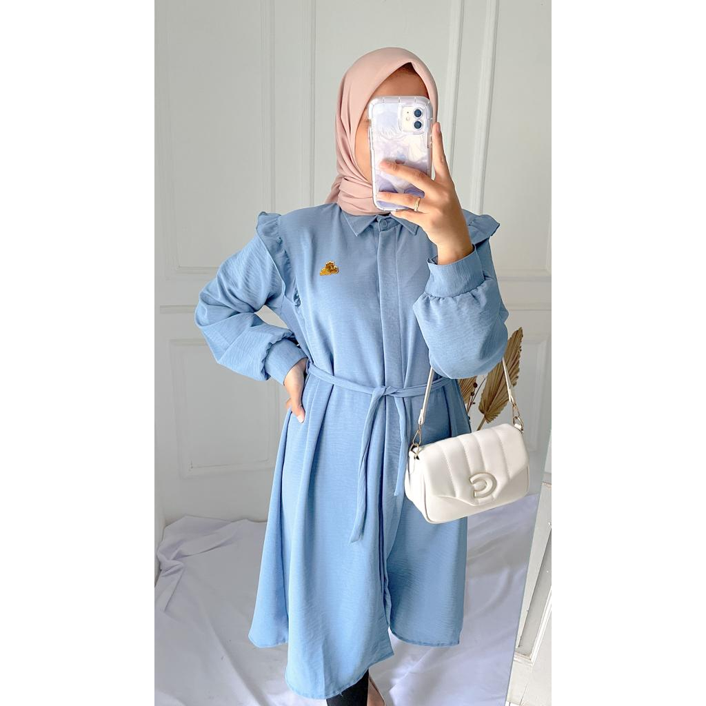 BAju Tunik Atasan Wanita Terbaru Kerah kemeja Bahan Crinkle Airflow Premium