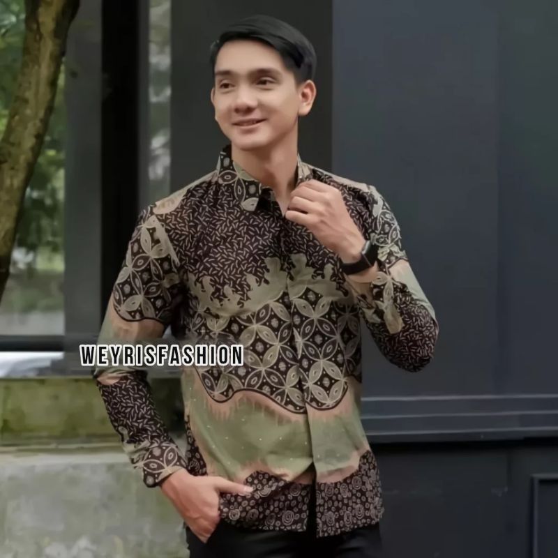 Batik Pria Lengan Panjang Batik Weyrisfashion Kemeja Batik Pria Modern Hijau Sage Casual Batik Pria Regularfit