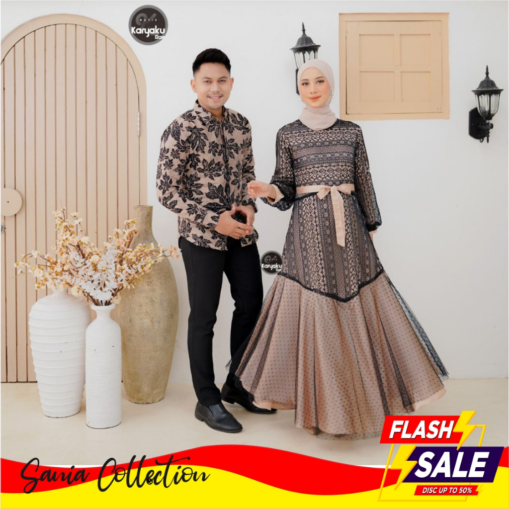 Baju Couple Pasangan Terbaru 2024 Batik Gamis Kebaya Kapel Keluarga Suami Istri Batik Kondangan